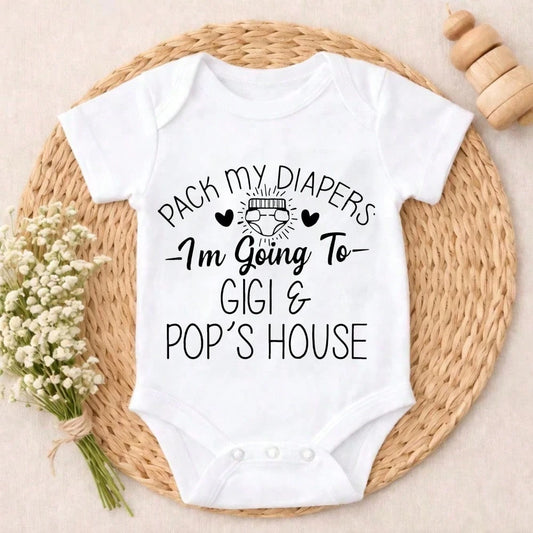 Baby Bodysuit Pack My Diapers I'm Going To Gigi & Pop's House Versatile Matching Gentle On Skin Fashionable Design Everyday Wear Soft Cotton Newborn & Infant Romper Outfit For Boys & Girls 0-24M
