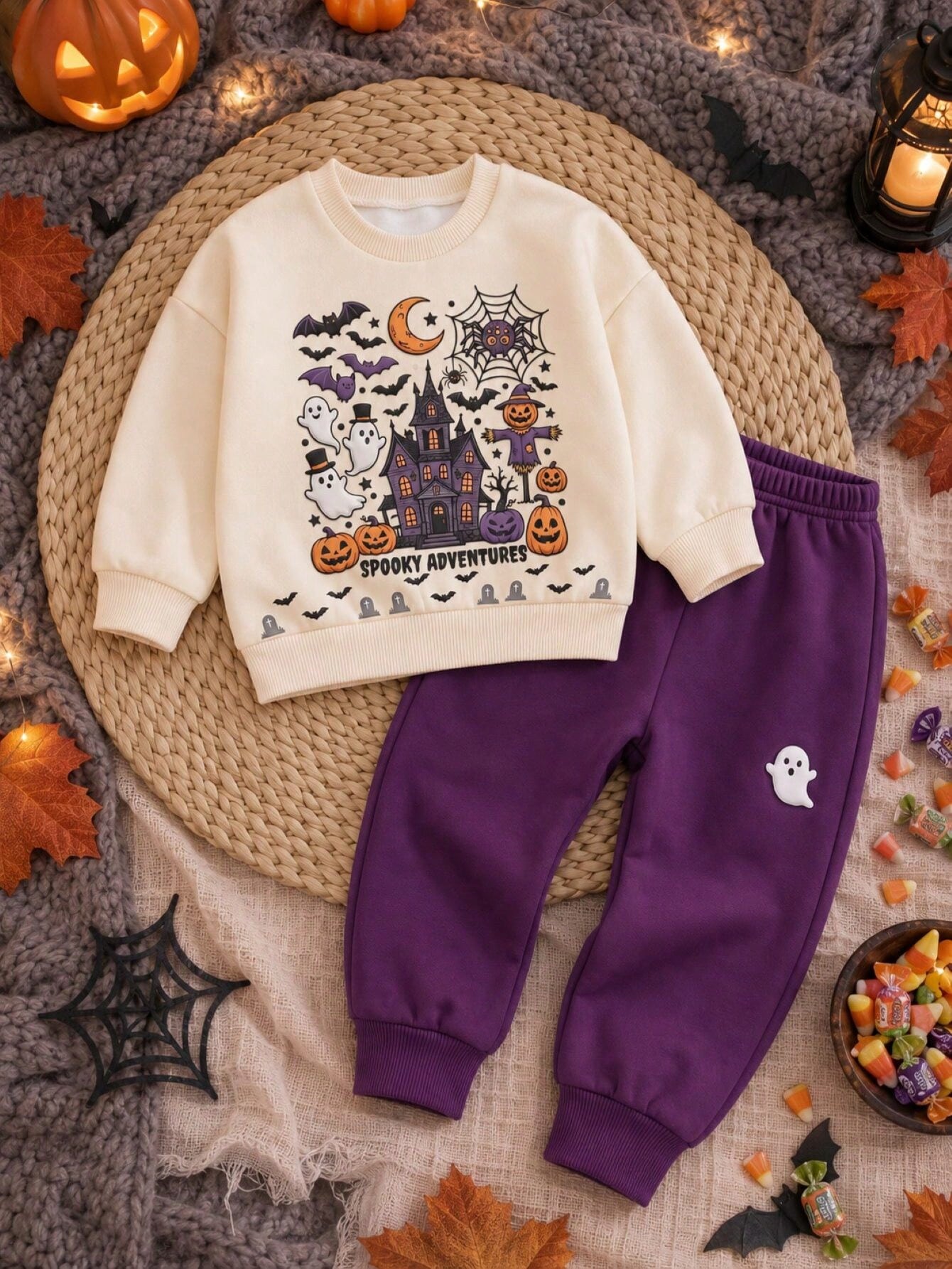 Baby Boy Casual Comfortable Crew Neck Sweatshirt Set, Halloween Party Theme, Gathering, Holiday Outfit Halloween