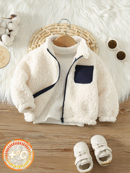 Baby Boy Colorblock Thermal Lined Thick Long Sleeve Jacket, Versatile And Comfortable Back To School Fall And Winter Clothes
