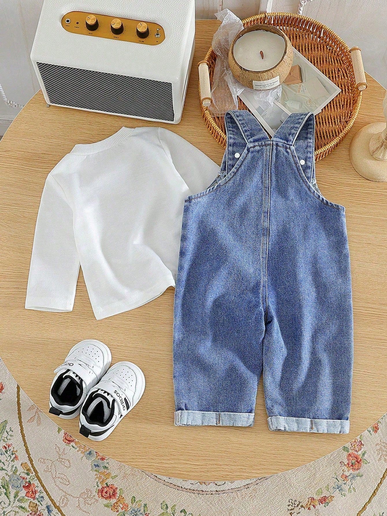 Baby Boy Fashion Solid Color Round Neck Top And Casual Bib Pants 2-Piece Set Overall Vintage Overalls Boys Jeans Denim Outfit