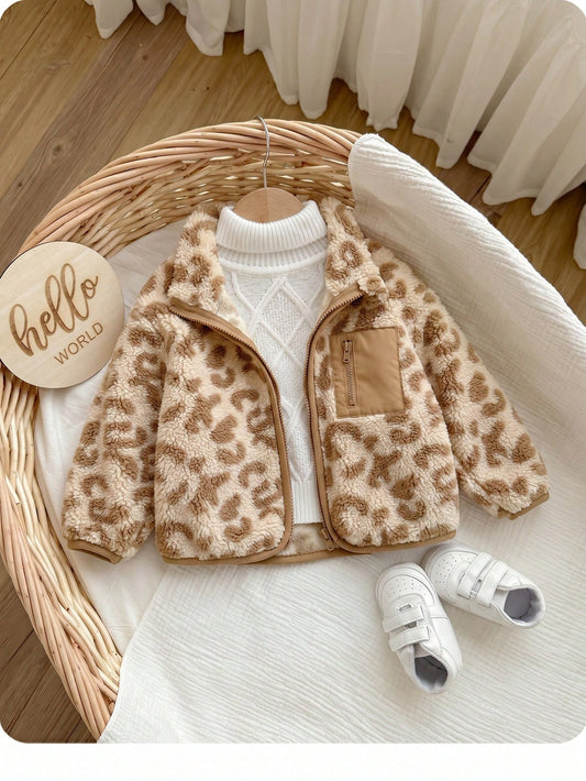 Baby Girl Cute Autumn/Winter Versatile Leopard Print Thermal Lined Jacket