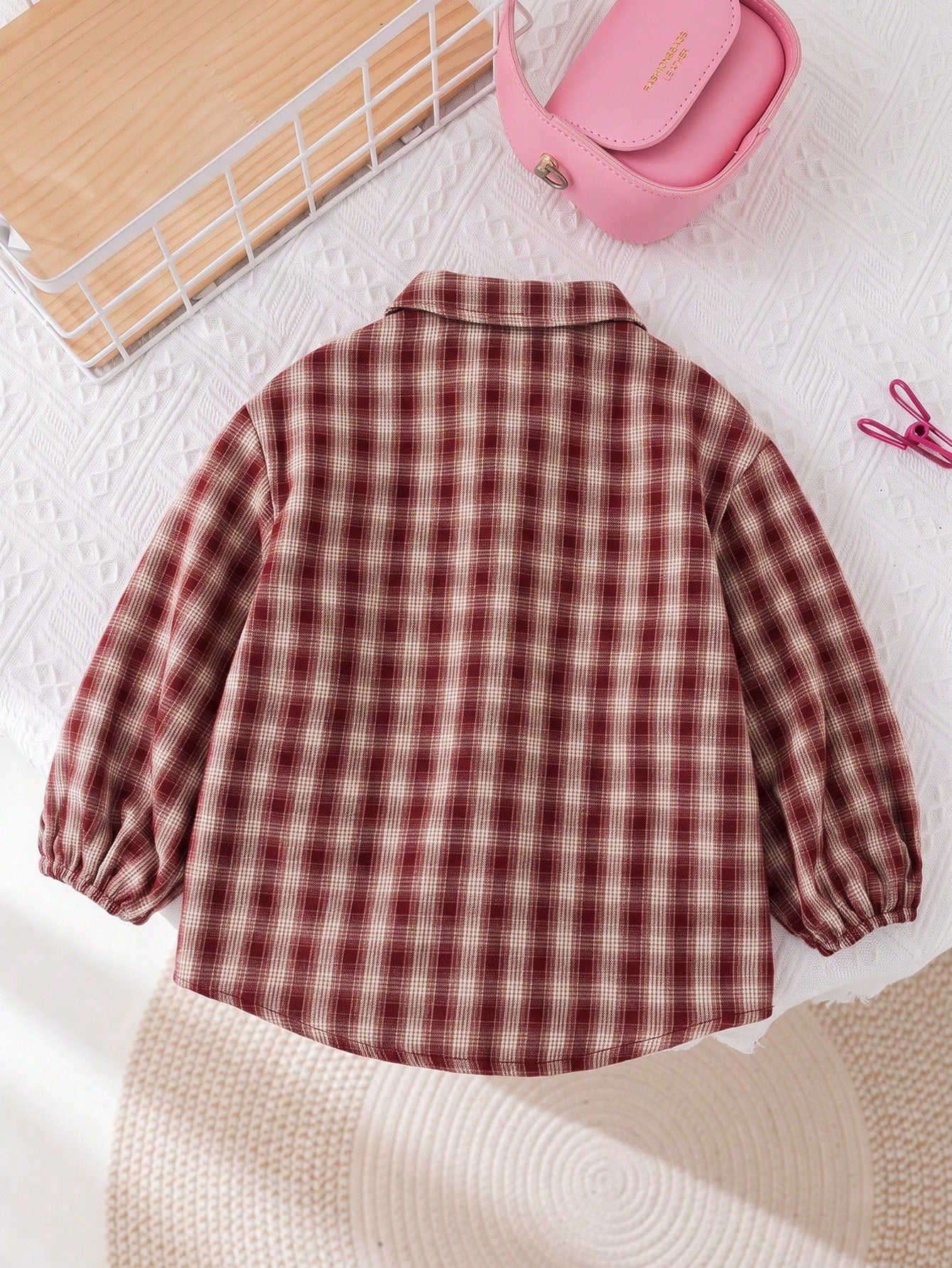 Baby Girl Woven Patch Bear Patch Casual Shirt Top