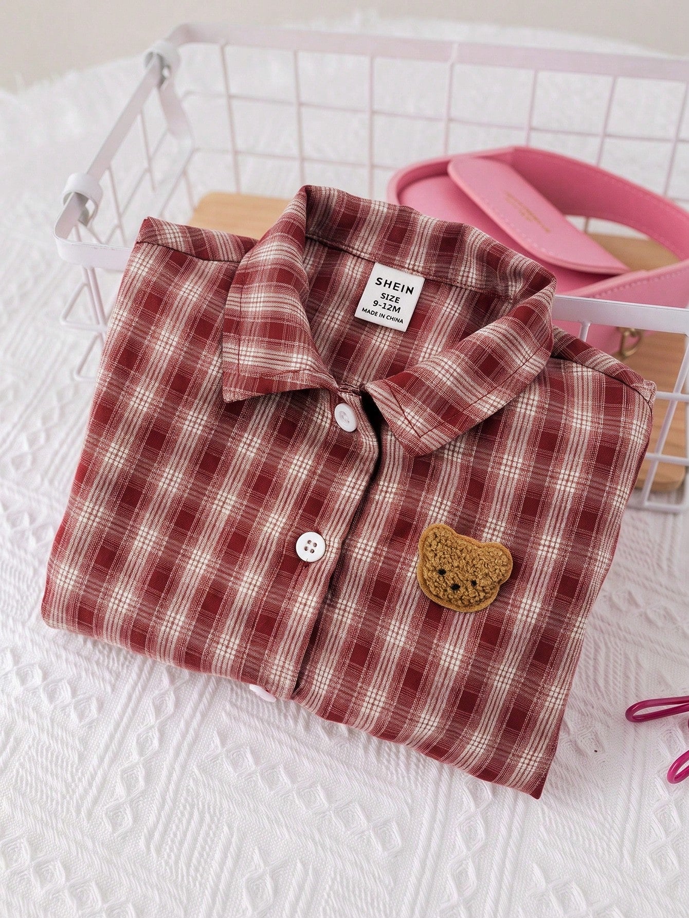 Baby Girl Woven Patch Bear Patch Casual Shirt Top