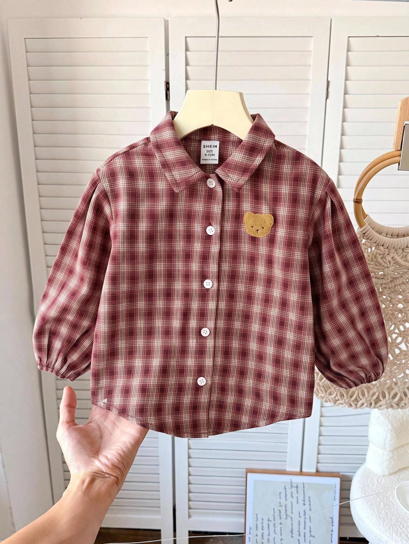 Baby Girl Woven Patch Bear Patch Casual Shirt Top