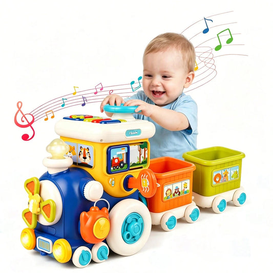 Baby Music Train Activity Cube, Multi-Function Shape Sorting Toy, Enhances Coordination And Cognitive Development, Perfect Birthday And Holiday Gift