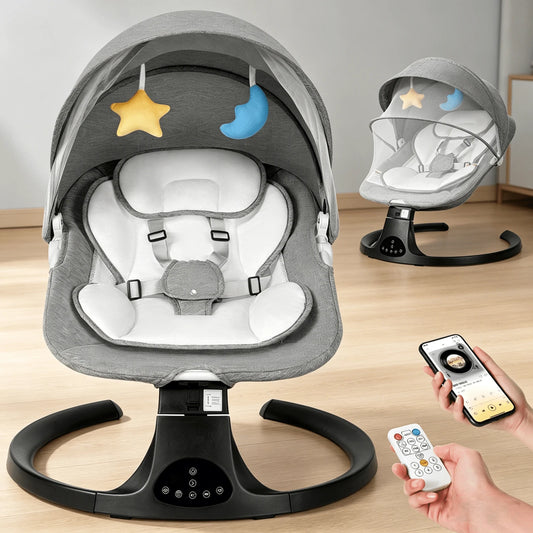 Baby Swing, Newborn Bouncer, Electric Cradle With Music Speaker, 3 Seat Positions, 5 Speed Settings, Remote Control, Dual Power Supply