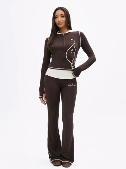 BABYPHAT Plus Size Cropped Zip-Up Hoodie With Cat Line Art Print And Contrast Ivory Hood Detail Long Sleeve Fall