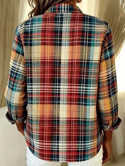 Back To School Casual Fashion Plaid Print Women's Plus Size Lightweight Long Sleeve Shirt