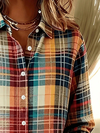 Back To School Casual Fashion Plaid Print Women's Plus Size Lightweight Long Sleeve Shirt