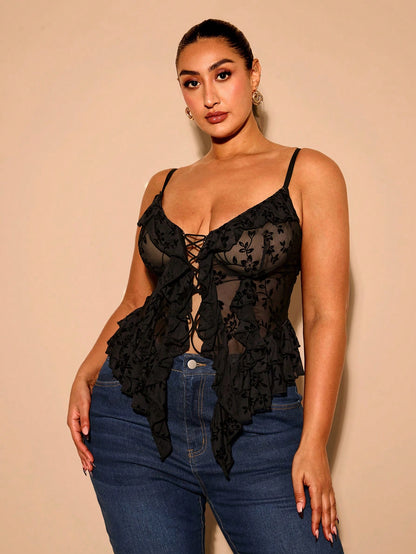 BAE Plus Size Women Spaghetti Strap Asymmetrical Hem Cami Top, Summer, Elegant Holiday Party, Birthday, Valentine's Day