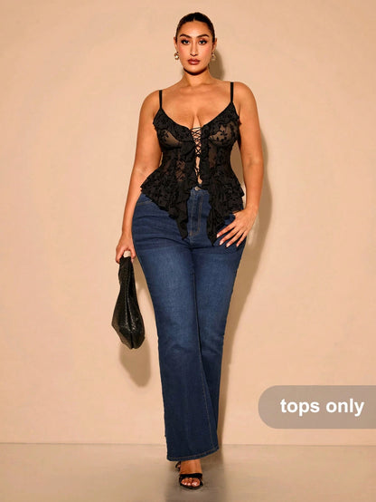 BAE Plus Size Women Spaghetti Strap Asymmetrical Hem Cami Top, Summer, Elegant Holiday Party, Birthday, Valentine's Day