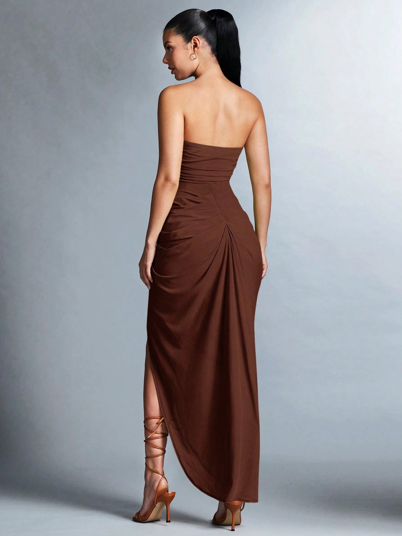 BAE Solid Ruched Split Thigh Tube Dress For Summer