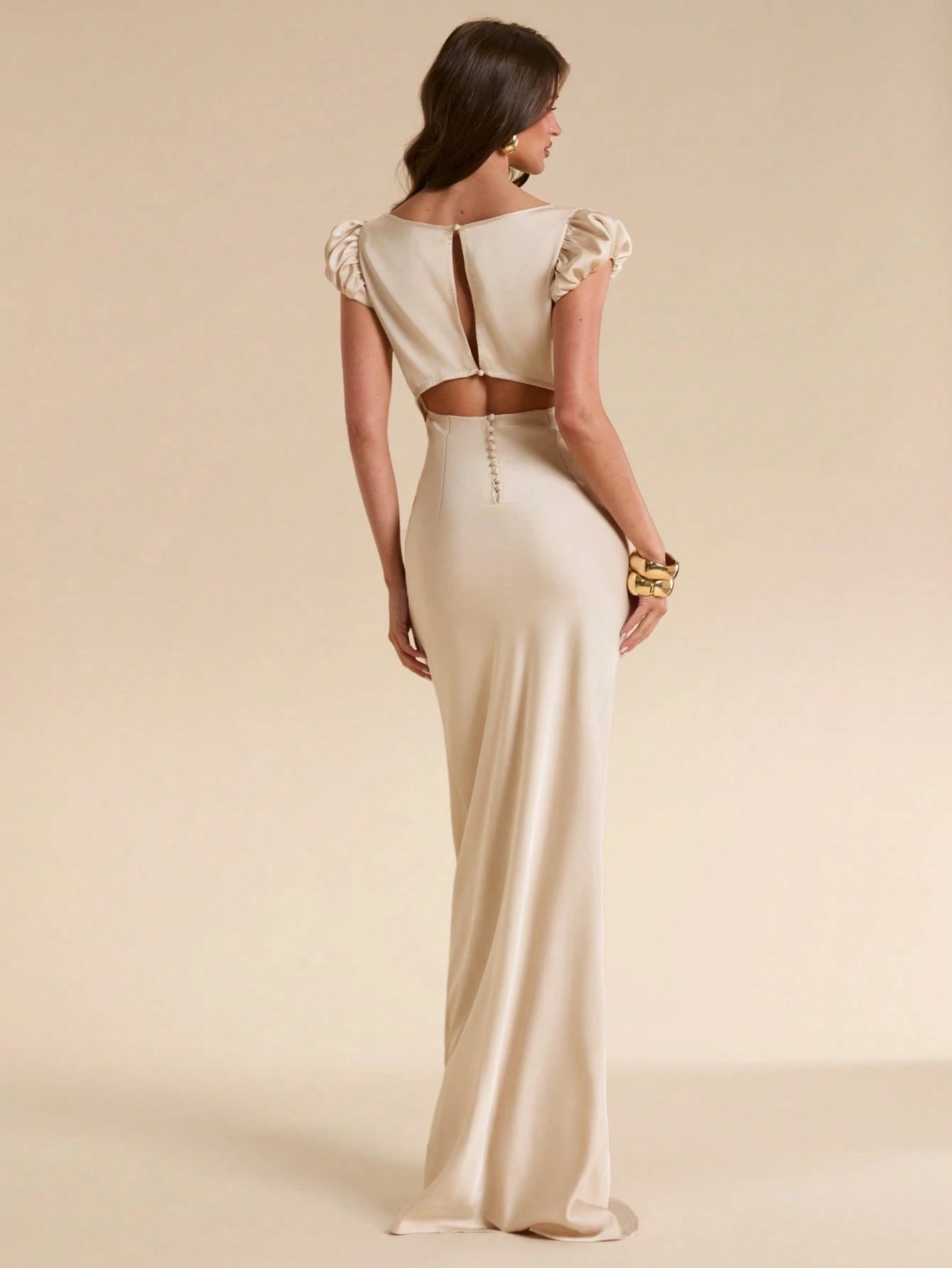 BAE Spring/Summer Solid Apricot Satin Short Sleeve Square Neck Lace Patchwork Backless Slim Fit Extra Long Elegant Dress, Apricot Dress, Elegant Dress, Vacation Beach Dress, Summer Dress