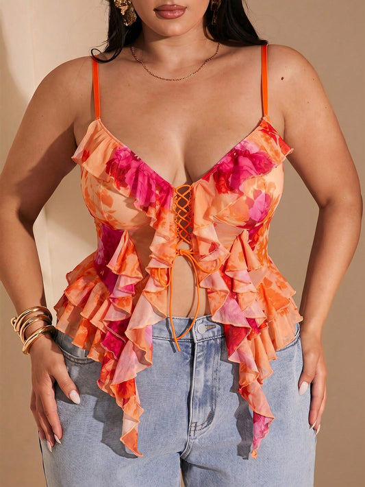 BAE Women's Plus Size Romantic Rose Floral Print Camisole Top