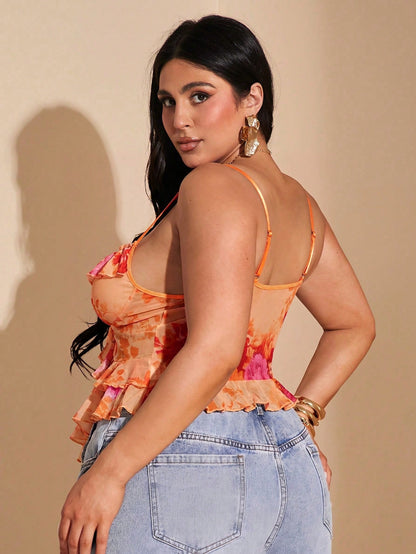BAE Women's Plus Size Romantic Rose Floral Print Camisole Top
