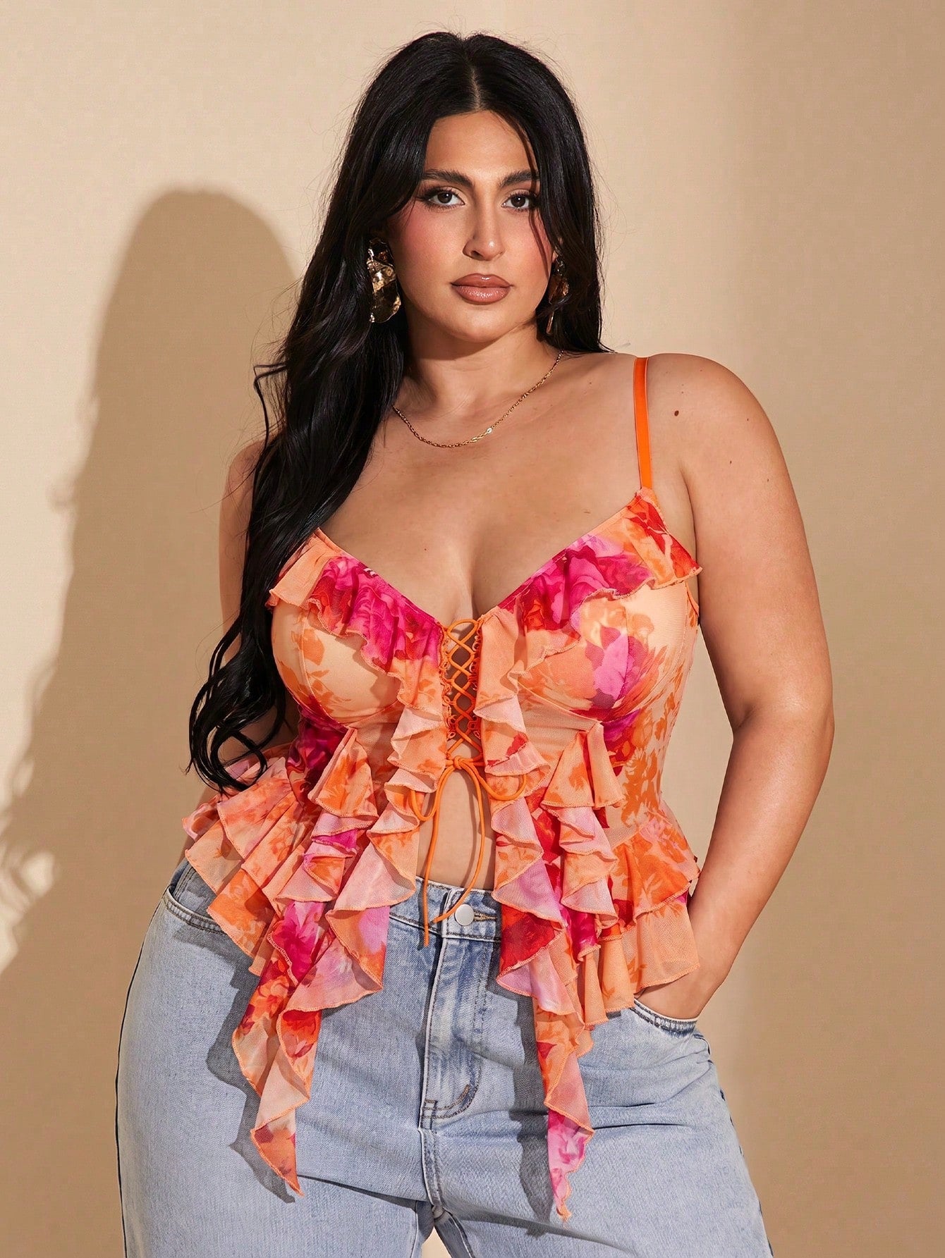 BAE Women's Plus Size Romantic Rose Floral Print Camisole Top