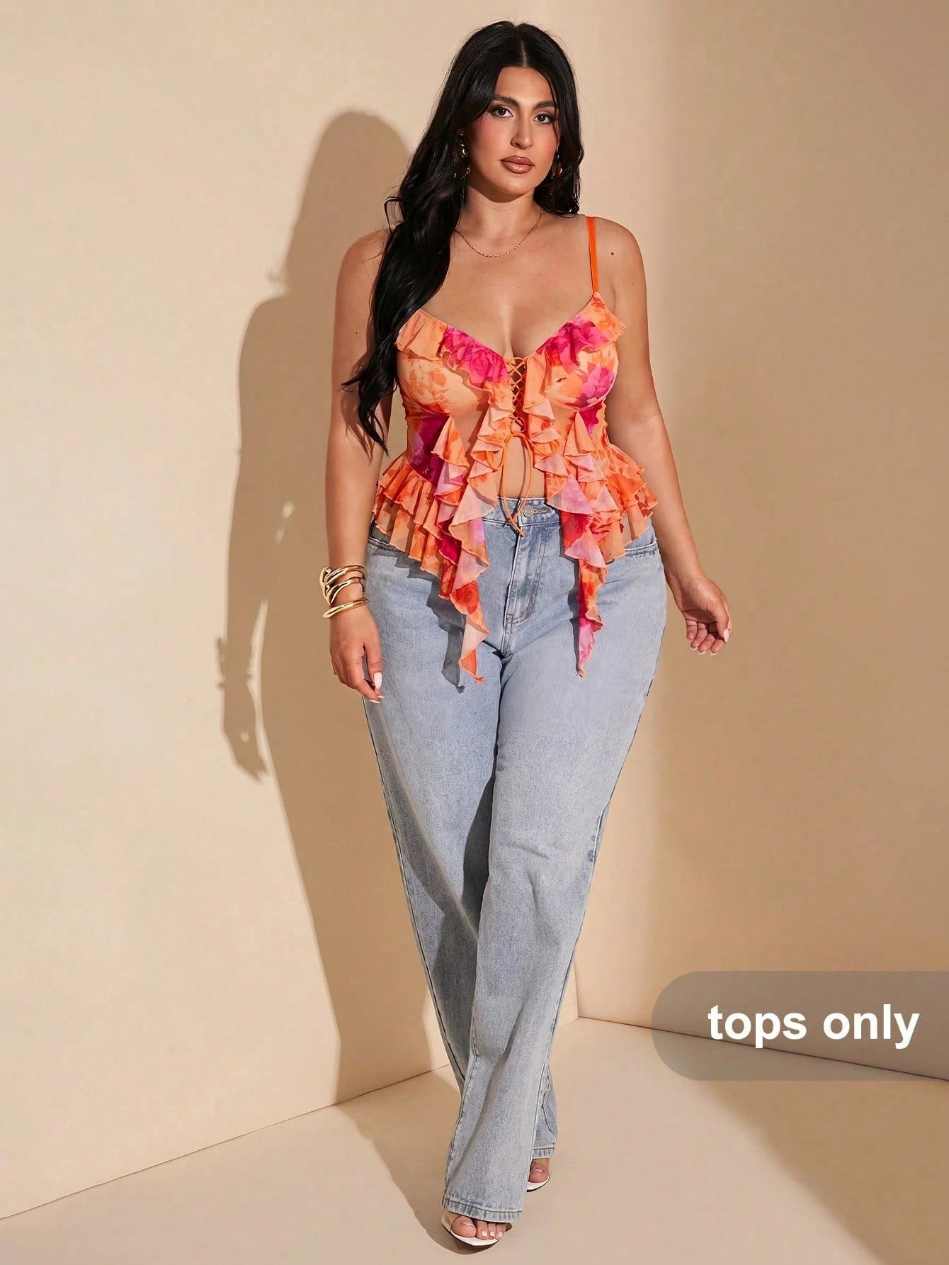 BAE Women's Plus Size Romantic Rose Floral Print Camisole Top