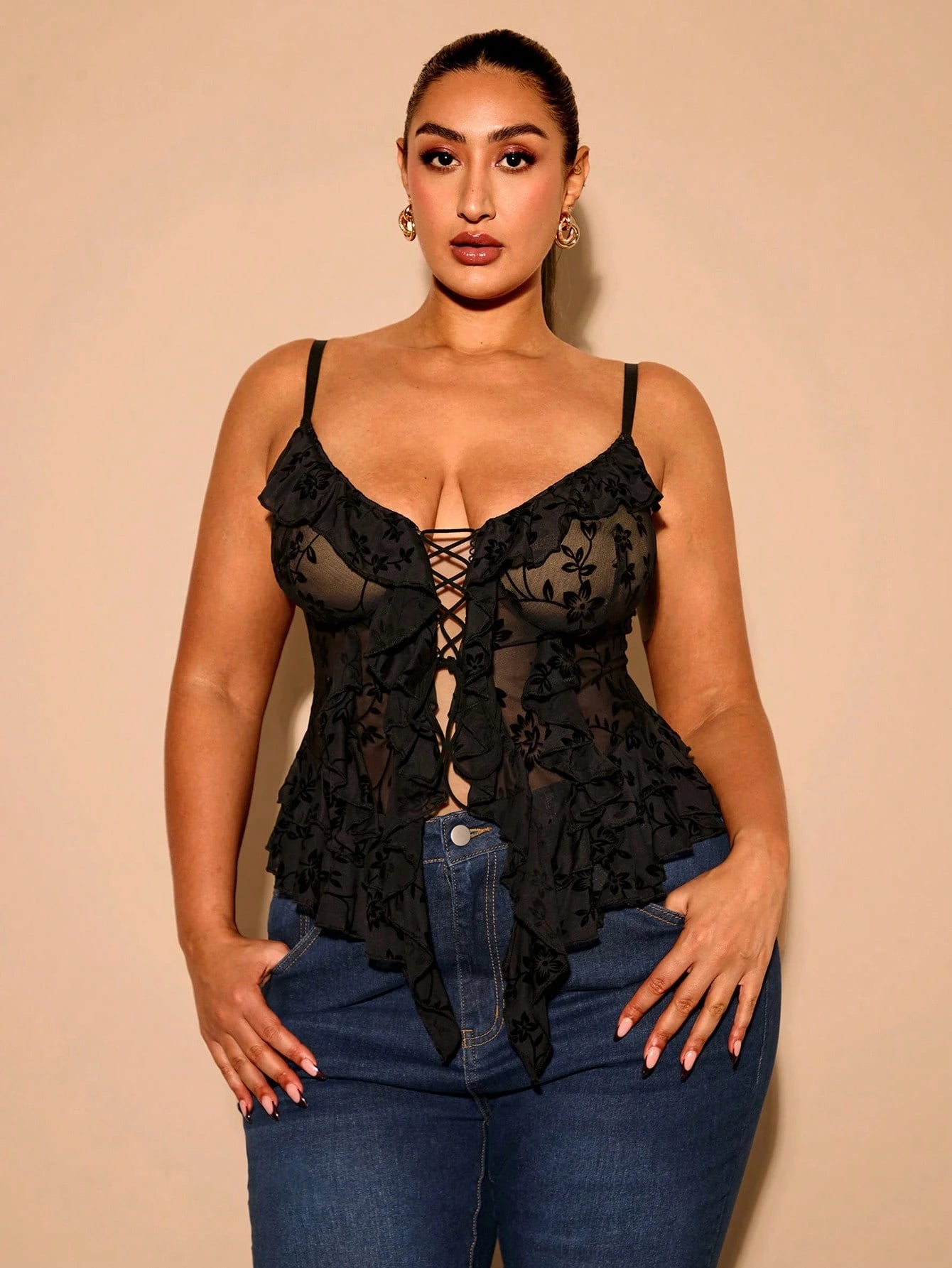 BAE Women's Plus Size Romantic Rose Floral Print Camisole Top