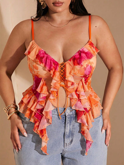 BAE Women's Plus Size Romantic Rose Floral Print Camisole Top