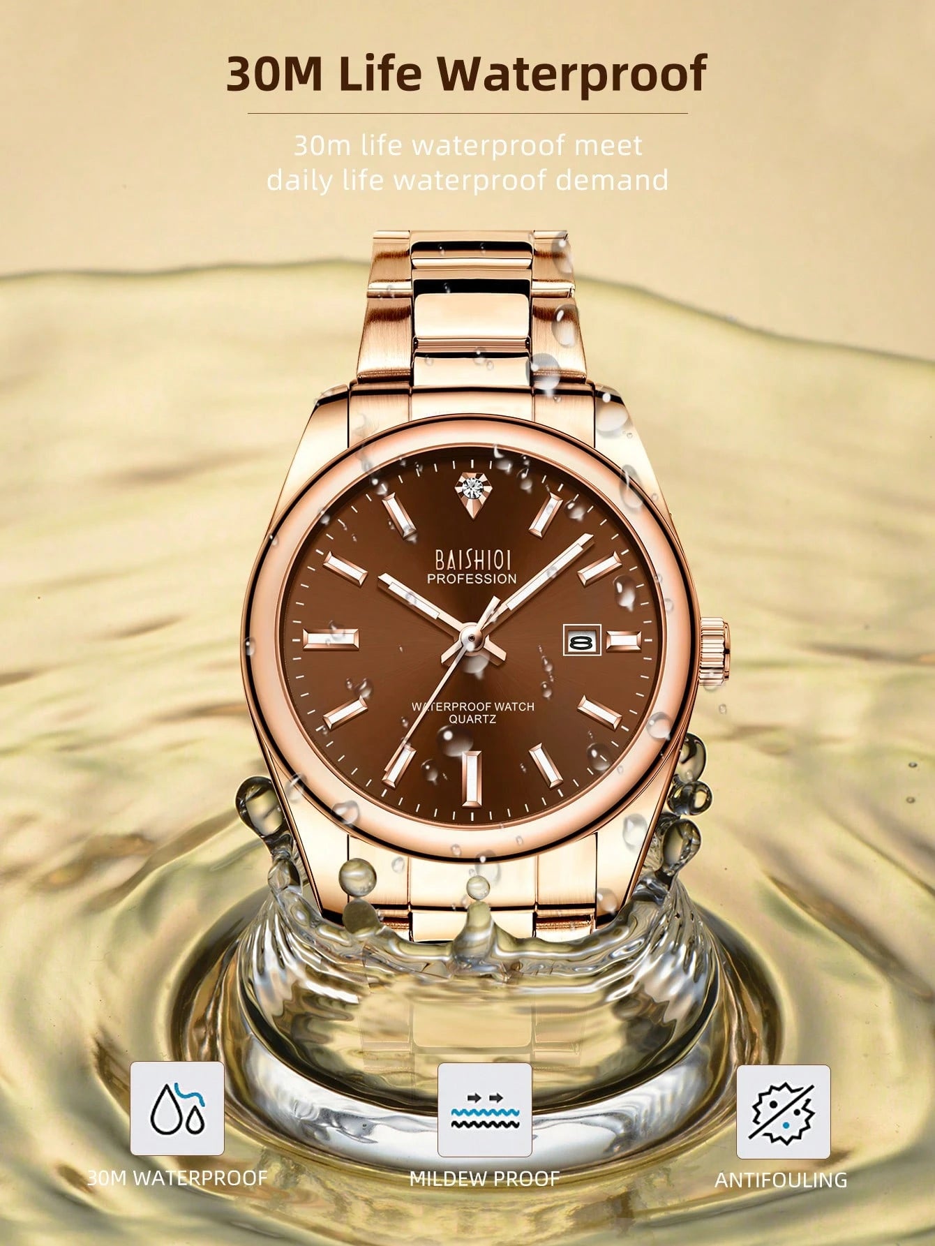 BAISHIQI 1pc Women's Fashionable And Minimalist Watch, High-Quality Quartz Stainless Steel Strap, Date, Luminous Hands, 3ATM Waterproof, Elegant Wo Gift+Free Steel Strip Cutting Tool+Free Box