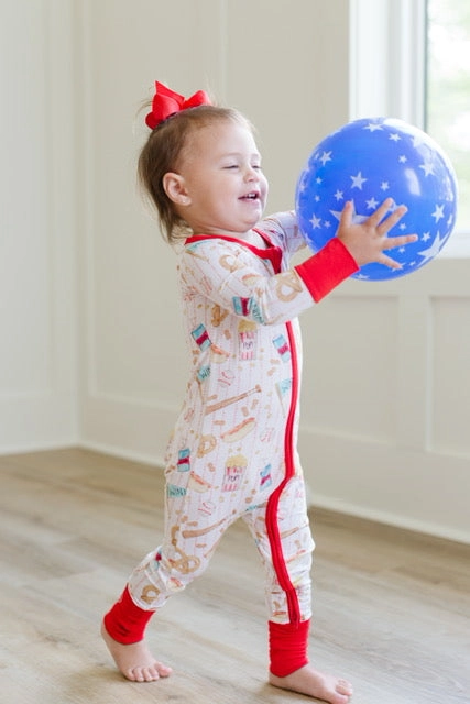 Baseball Snacks Zipper Onesie