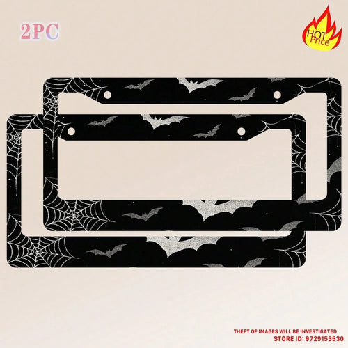 Bat Spider Web License Plate Frame Goth Gothic License Plate Holder Universal Auto Parts Rust-Proof Waterproof Car Decorative Frame Standard US 12x6 Inch 2PC