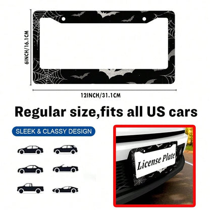 Bat Spider Web License Plate Frame Goth Gothic License Plate Holder Universal Auto Parts Rust-Proof Waterproof Car Decorative Frame Standard US 12x6 Inch 2PC