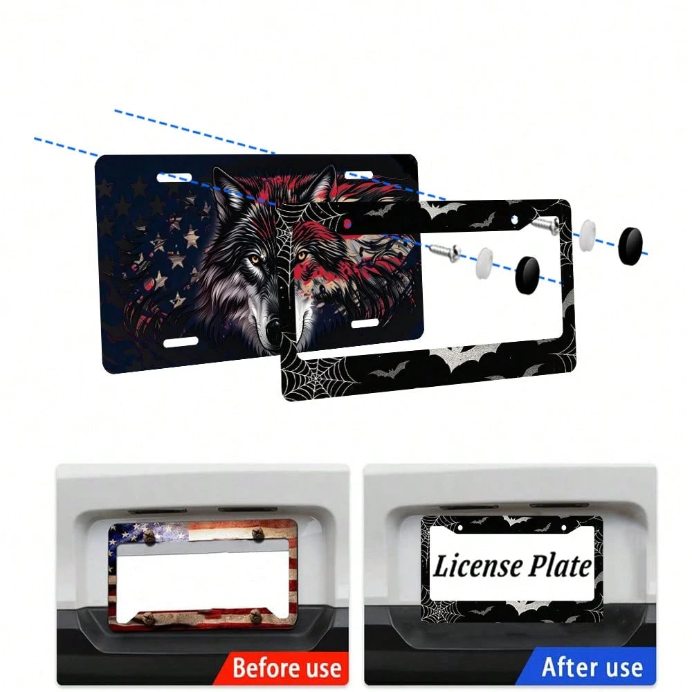 Bat Spider Web License Plate Frame Goth Gothic License Plate Holder Universal Auto Parts Rust-Proof Waterproof Car Decorative Frame Standard US 12x6 Inch 2PC