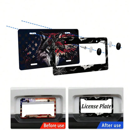 Bat Spider Web License Plate Frame Goth Gothic License Plate Holder Universal Auto Parts Rust-Proof Waterproof Car Decorative Frame Standard US 12x6 Inch 2PC