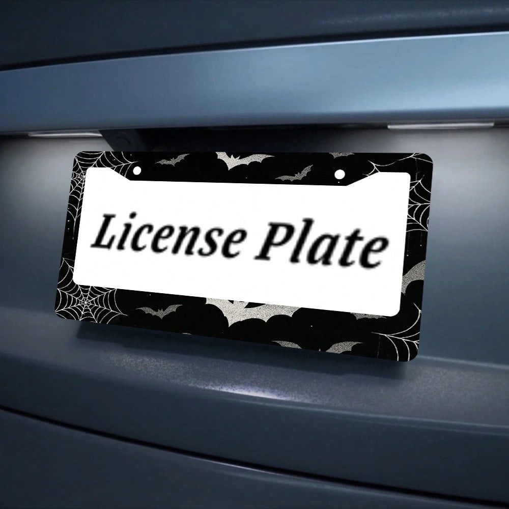 Bat Spider Web License Plate Frame Goth Gothic License Plate Holder Universal Auto Parts Rust-Proof Waterproof Car Decorative Frame Standard US 12x6 Inch 2PC