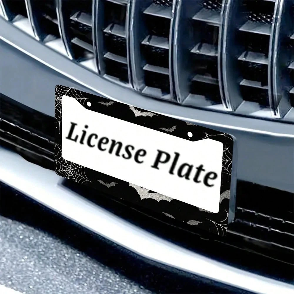 Bat Spider Web License Plate Frame Goth Gothic License Plate Holder Universal Auto Parts Rust-Proof Waterproof Car Decorative Frame Standard US 12x6 Inch 2PC