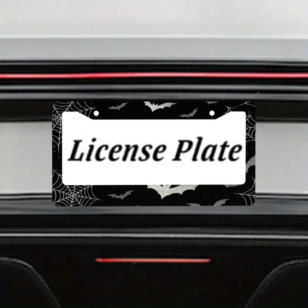Bat Spider Web License Plate Frame Goth Gothic License Plate Holder Universal Auto Parts Rust-Proof Waterproof Car Decorative Frame Standard US 12x6 Inch 2PC