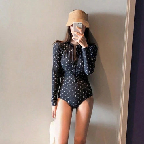 Beach Outfits Women, One-Piece Swimsuit, Long-Sleeved Suit Sports And Swimming