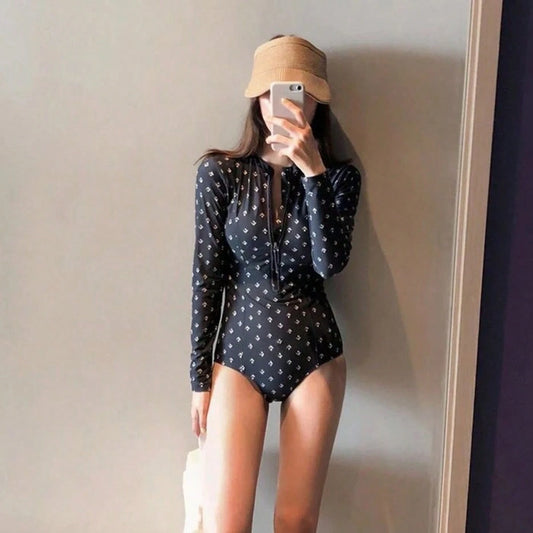 Beach Outfits Women, One-Piece Swimsuit, Long-Sleeved Suit Sports And Swimming