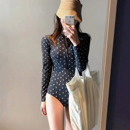 Beach Outfits Women, One-Piece Swimsuit, Long-Sleeved Suit Sports And Swimming