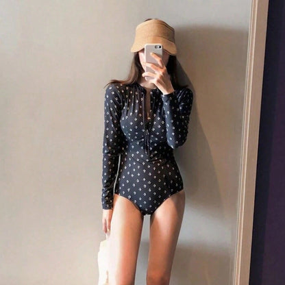 Beach Outfits Women, One-Piece Swimsuit, Long-Sleeved Suit Sports And Swimming