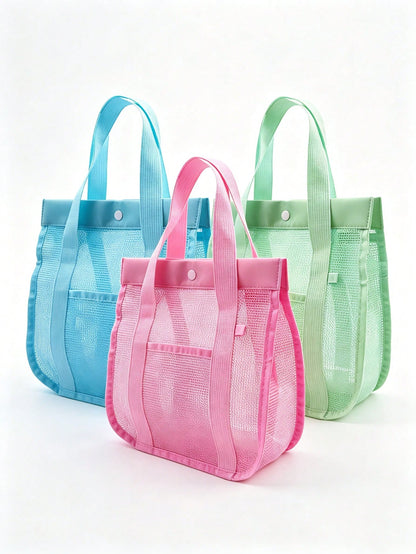 [Beach Tote Bag] Large Capacity Beach Bag With Pockets,Mesh Swimming Pool Travel Bag Openwork Beach Tote Bag, Tote Bag For Beach Picnic Vacation