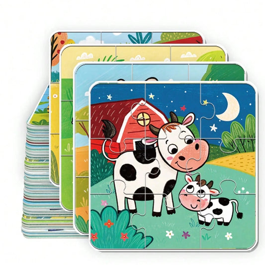 beartale 36pcs DIY Puzzle Set, Cartoon Farm Animal Jigsaw Puzzle Game, Children's Educational Toy, Travel Toy, Learning Supplies, Vibrant Preschool Toy, Develop Coordination And Motor Skills, Montesso