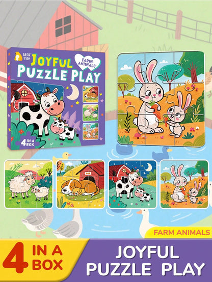 beartale 36pcs DIY Puzzle Set, Cartoon Farm Animal Jigsaw Puzzle Game, Children's Educational Toy, Travel Toy, Learning Supplies, Vibrant Preschool Toy, Develop Coordination And Motor Skills, Montesso