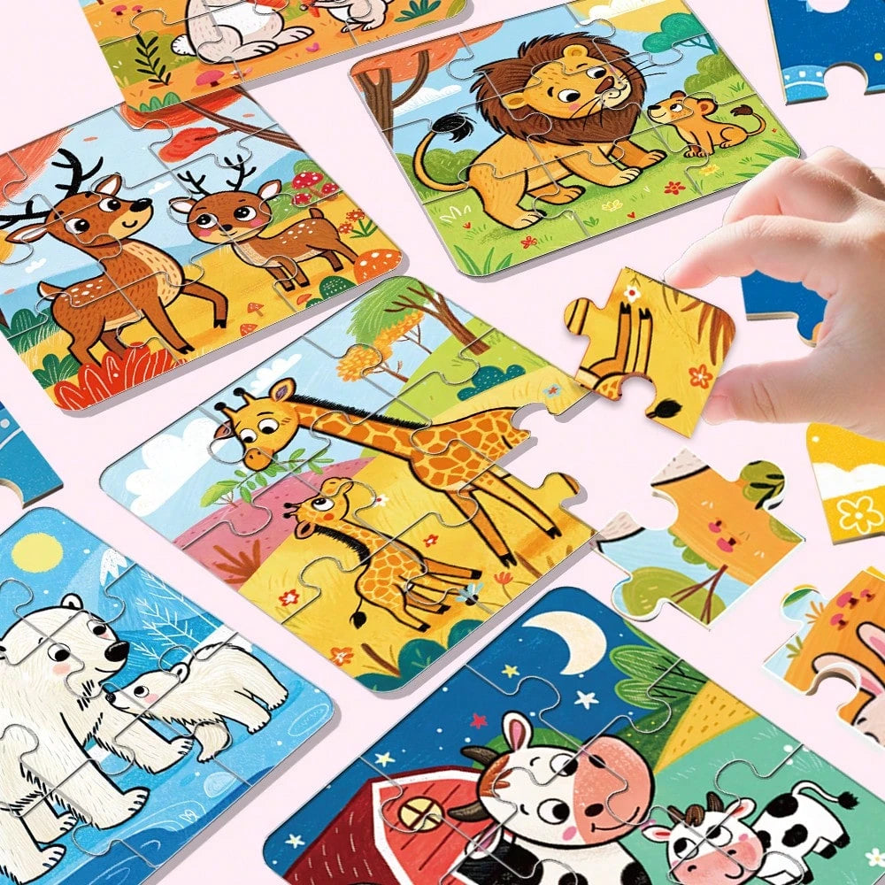 beartale 36pcs DIY Puzzle Set, Cartoon Farm Animal Jigsaw Puzzle Game, Children's Educational Toy, Travel Toy, Learning Supplies, Vibrant Preschool Toy, Develop Coordination And Motor Skills, Montesso