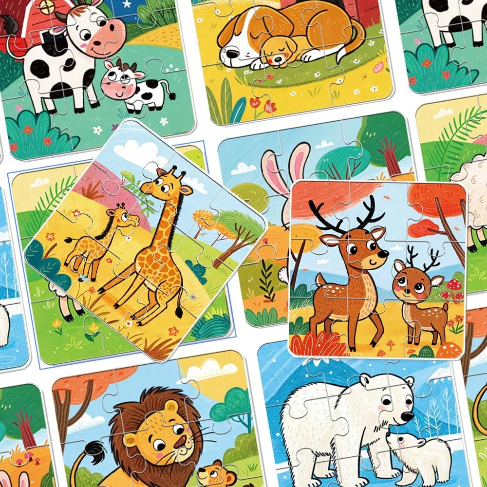 beartale 36pcs DIY Puzzle Set, Cartoon Farm Animal Jigsaw Puzzle Game, Children's Educational Toy, Travel Toy, Learning Supplies, Vibrant Preschool Toy, Develop Coordination And Motor Skills, Montesso