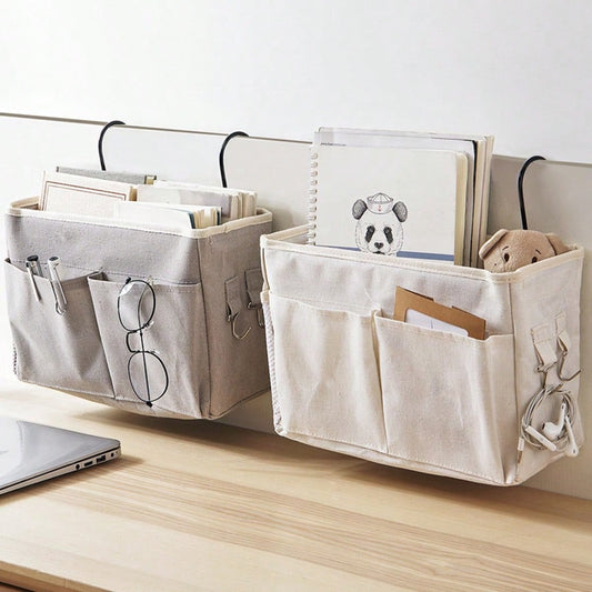 Bedside Caddy Hanging Storage Organizer- Durable Fabric Multi-Pocket Pouch For Dorm Beds & Home Beds, Holds Phones, Books, Chargers, Eyeglasses & Remotes| No More Clutter Side-Of-Bed Organizer, Esse
