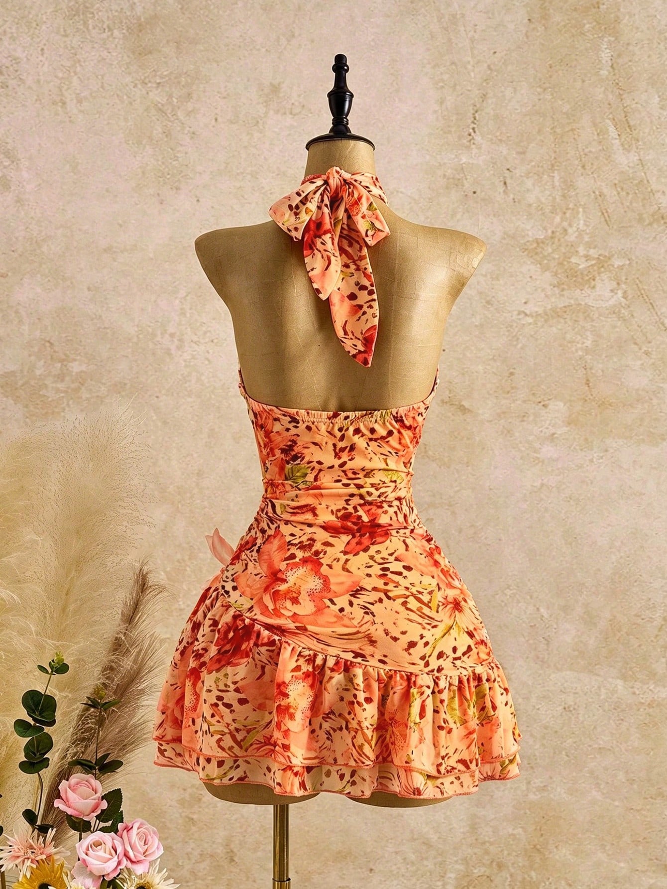 Bellisia Women's Fashionable Elegant Sexy Sleeveless Printed Halter Mini Dress