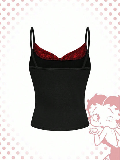 Betty Boop| ROMWE Plus Size Women Y2K Rose & Portrait Graphic Lace Camisole Top