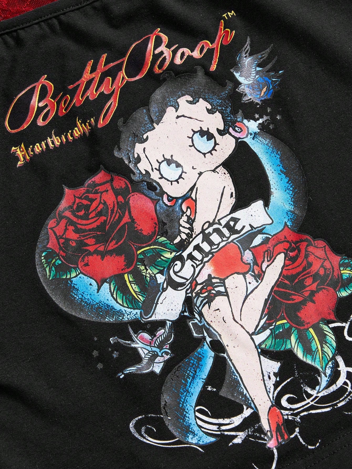 Betty Boop| ROMWE Plus Size Women Y2K Rose & Portrait Graphic Lace Camisole Top