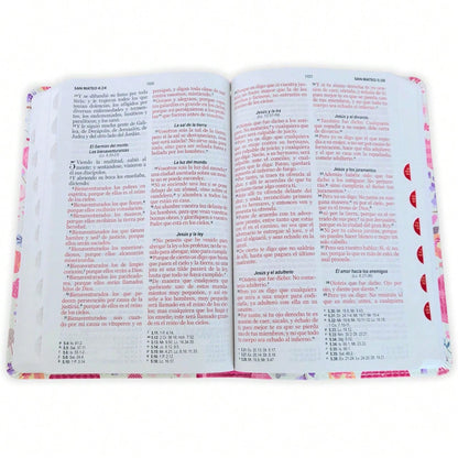 Biblia Para Mujer Letra Grande 12 Puntos RV1960, Imit Piel Flores Y Corazones Con Indice