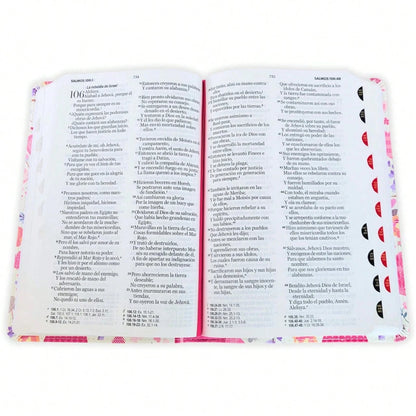 Biblia Para Mujer Letra Grande 12 Puntos RV1960, Imit Piel Flores Y Corazones Con Indice