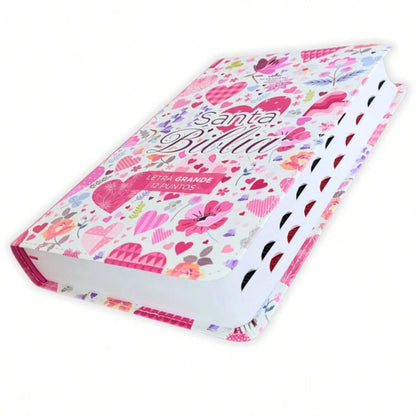 Biblia Para Mujer Letra Grande 12 Puntos RV1960, Imit Piel Flores Y Corazones Con Indice