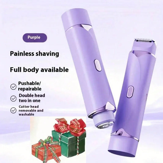 Bikini Trimmer For Women, Electric Shaver And Razor Rechargeable 2-In-1 Body And Facial Hair Removal Double Head For Painless Trimming Of Pubic Face Underarm Legs