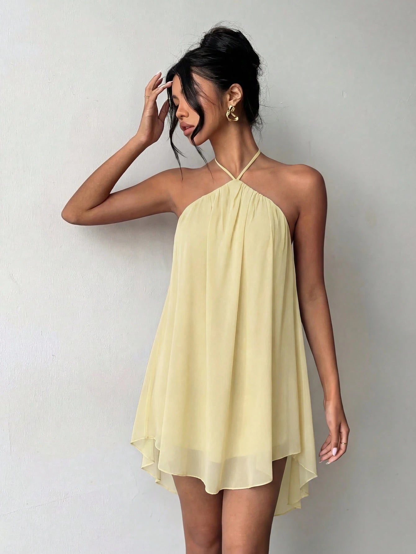 Blue Casual Sexy Fashion Halter Neck Backless Chiffon Dress, Asymmetrical Hem Party